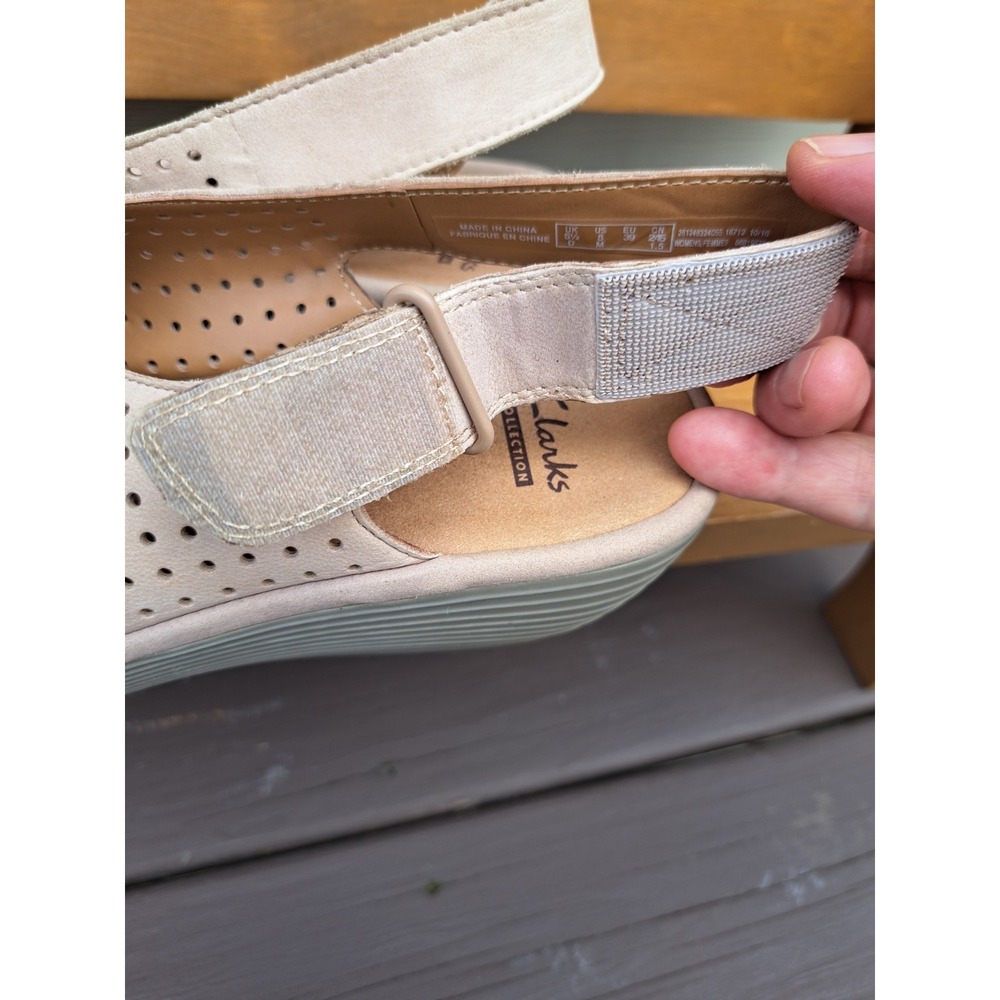 Clarks Women's Pink Wedge Sandals 8.0 Perforated Nubuck Leather Cushion Footbed - Picture 7 of 12